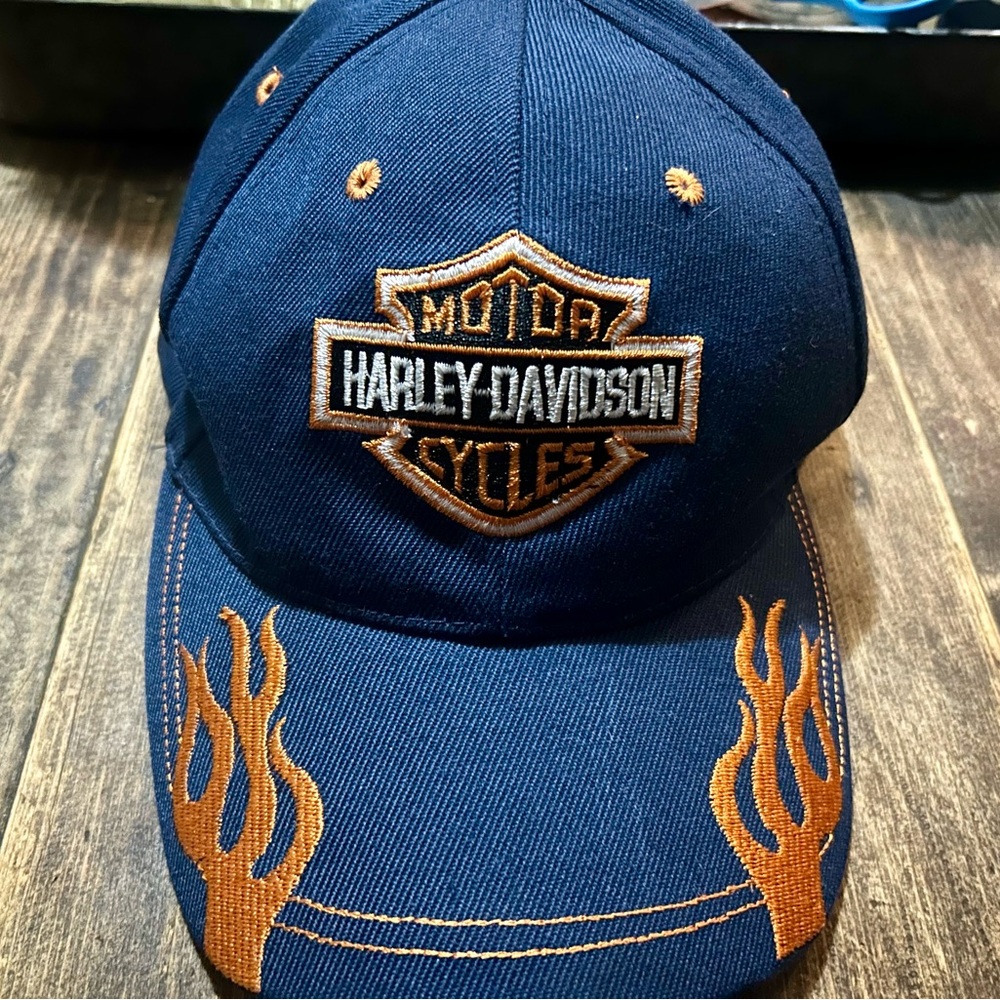 Harley Davidson Unisex Adult Navy W/ Orange Logo Baseball Cap One Size Fits All